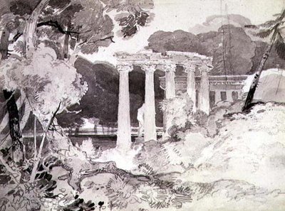 No.1539 عمود كلاسيكي في منظر خشبي (قلم رصاص وحبر هندي يغسل على ورق) بواسطة جون سيل كوتمان