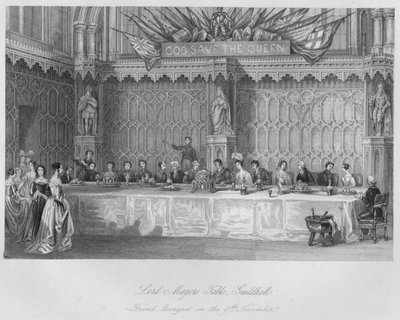 طاولة اللورد مايلز ، جيلدهول. المأدبة الكبرى في 9 نوفمبر ، c1841 بواسطة جون شوري