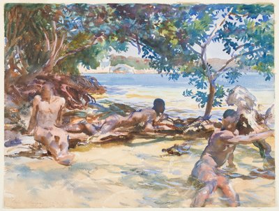 The Bathers (مرحاض وغواش فوق الجرافيت على ورق) بواسطة John Singer Sargent