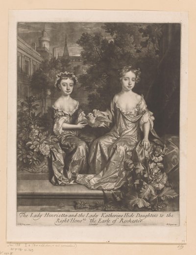 Portret van Henrietta en Katherine Hyde قابلت een duif السيدة Henrietta والسيدة Katherine Hide Daughters to the / Right Honorable the Earle of Rochester (العنوان على الكائن) بواسطة إدوارد كوبر