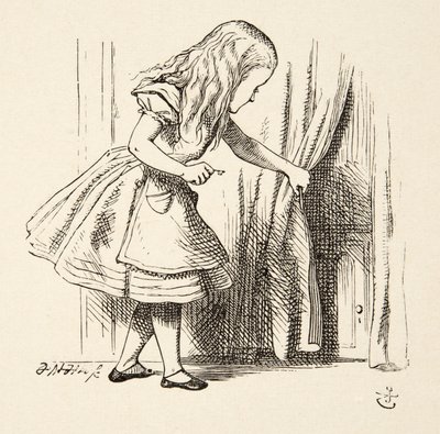 النظر وراء الستار ، من Alices Adventures in Wonderland بقلم لويس كارول (1832-98) ، حانة. 1891 بواسطة جون تينيل