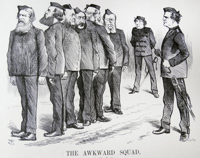 فرقة AWKWARD. جون تينيل كارتون. الصعوبات التي واجهها دزرائيلي مع الآراء المختلفة في حكومته حول السياسات المتعلقة بالحرب الروسية / التركية بواسطة جون تينيل