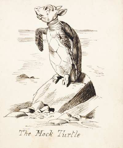السلحفاة الوهمية &39;- السلحفاة الوهمية تبكي على صخرة ، حوالي عام 1865 (قلم وحبر بني) بواسطة جون تينيل