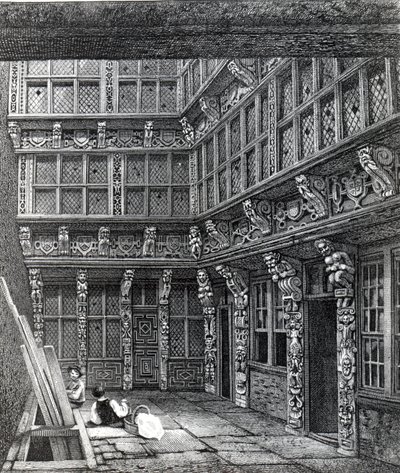 قصر رائع يقف مؤخرًا في شارع هارت ، Crutched Friars ، نُشر في سميث &39;&39; تضاريس لندن القديمة &39;&39; ، 1815 بواسطة جون توماس سميث