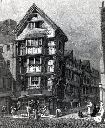 منازل واقفة مؤخرًا في الركن الغربي من Chancery Lane ، شارع فليت ، نُشر عام 1812 بواسطة جون توماس سميث