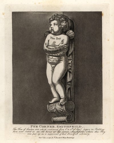 نصب تذكاري لصبي في Pye Corner ، سميثفيلد ، للاحتفال بحريق لندن عام 1666 في Pudding Lane القريب بواسطة جون توماس سميث