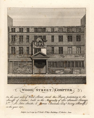 Wood Street Compter ، سجن مملوك من قبل عمدة لندن ، تم بناؤه في عمدة السير صموئيل سترينج في عام 1670 بواسطة جون توماس سميث