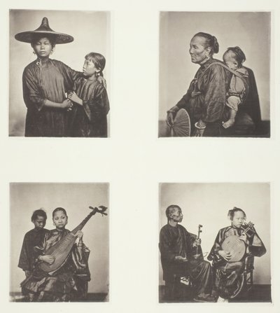 فتيات القوارب ، امرأة كانتون قارب وطفل ، موسيقيون ، موسيقيون ، ج. 1868. بواسطة جون طومسون