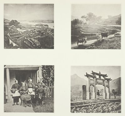 جزء من Foochow Foreign Settlement ، Terracing Hills ، Foochow Field Women ، A Memorial Arch ، c. 1868. بواسطة جون طومسون