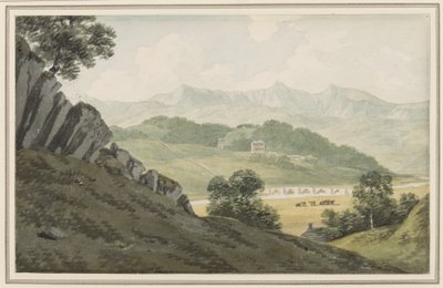 جسر Llanelltyd فوق Maw ، على الطريق بين Barmouth و Dolgellau ، يتطلع إلى Hengwrt وما بعده إلى Cader Idris ، Merionethshire ، 16 يوليو 1790 (مرحاض على ورق) بواسطة جون وارويك سميث