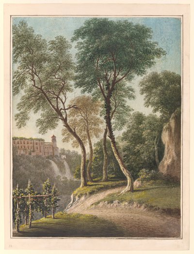 فيلا Maecena وThe Cascatelli، تيفولي، c.1781 (ألوان مائية، غواش، وقلم رصاص) بواسطة جون وارويك سميث
