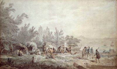 القبطان كوك في خليج السفينة كوف، كوين شارلوت ساوند بواسطة John Webber