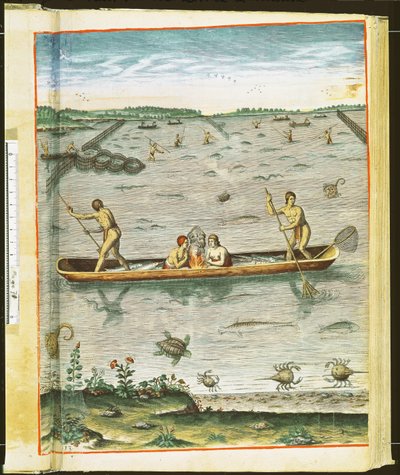 كيف يصطاد الهنود أسماكهم ، من `` Admiranda Narratio ... &39;&39; ، المنقوش بواسطة Theodore de Bry (1528-98) 1590 (انظر أيضًا 110123 und 111664) بواسطة جون وايت