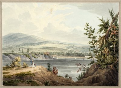 جسر نهر هدسون بالقرب من وترفورد ، نيويورك ، 1832 (ألوان مائية ، غواش ، تزجيج انتقائي ، جرافيت ، وخدش على ورق موضوع على البطاقة) بواسطة جون وليام هيل
