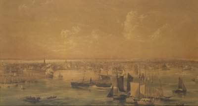 نيويورك من نهر الشرق ، 1852 (غسيل ، غواش وجرافيت) بواسطة جون وليام هيل