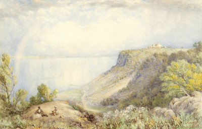 منظر لنهر هدسون من Palisades ، نيويورك ، مع قوس قزح ، 1873 ألوان مائية ، جرافيت ، ولمسات من الغواش على ورق ، موضوعة على بطاقة بواسطة جون وليام هيل