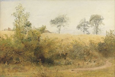 يبدأ الخفاش بجناح Giddy - حقل الشعير فوق التحوط ، 1885 (مرحاض وقلم رصاص مع خدش على الورق) بواسطة جون ويليام نورث