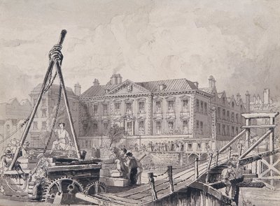 قاعة Fishmongers 'Hall من الشمال الشرقي ، لندن ، c1835 بواسطة جون وودز