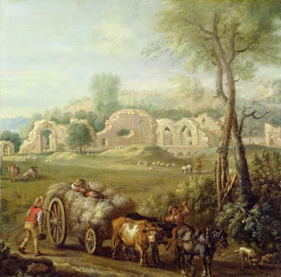 Haycart يمر بدير محطم ، 1740-50 (زيت على قماش) بواسطة جون ووتون