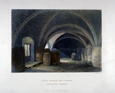 سرداب مليء بالبراميل تحت الكنيسة الصغيرة في قصر لامبيث ، لندن ، 1851. بواسطة جون ويكهام آرتشر