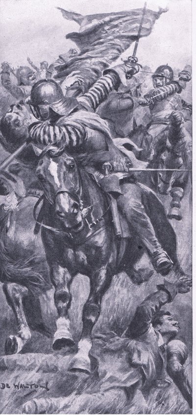 اللفتنانت جون سميث استعادة السيطرة على الملوك في إيدجهيل ، 23 أكتوبر 1642 ، التوضيح من المعارك البريطانية في البر والبحر ، 1915 بواسطة جون دي والتون
