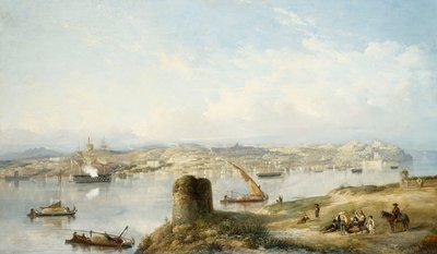 إطلالة واسعة على لشبونة على نهر تيجو مع Praca do Terreiro do Paco والكاتدرائية القديمة و Castelo de S. Jorge بواسطة جون أو جيوفاني شرانز