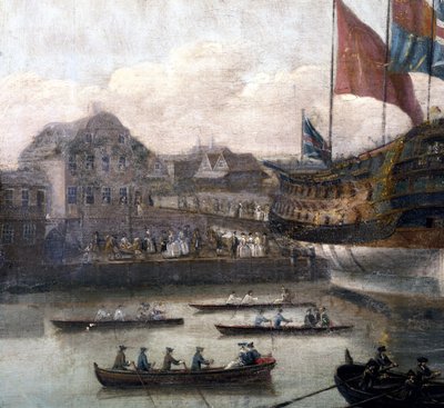إطلاق في Deptford Dockyard ، c.1750 (تفاصيل 264190) بواسطة جون الأكبر كليفيلي