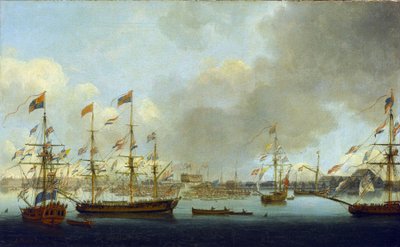 تدشين السفينة الحربية "ألكسندر" في ديبتفورد، إنجلترا، عام 1778، وهي سفينة حربية ذات 74 مدفعًا قاتلت خلال معركة النيل (أو معركة أبوقير عام 1798) بواسطة جون الأكبر كليفيلي