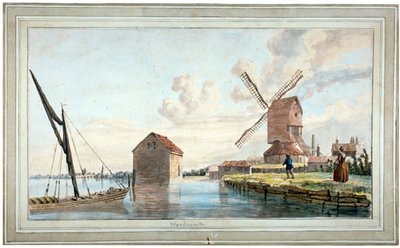منظر على ضفة النهر في واندسوورث ، لندن ، c1798 بواسطة جون وليام إيدي