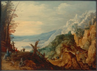 المناظر الطبيعية الجبلية مع المسافرين بواسطة جووس دي مومبر