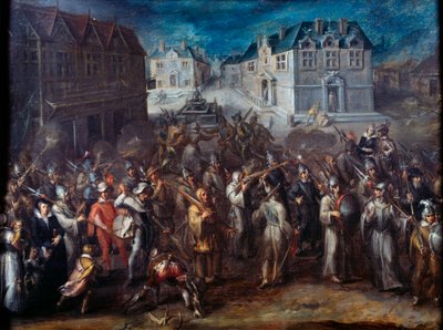 الحروب الدينية بين الكاثوليك والبروتستانت: "" موكب العصبة عام 1590 أو 1593 ". لوحة لجوس فان وينغي (1544-1603) ، هولندا بواسطة Joos أو Jodocus van Winghe