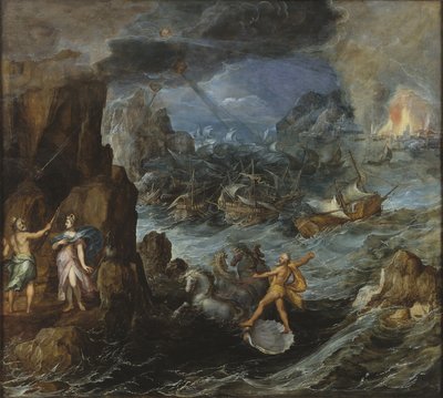 حطام سفينة الأسطول اليوناني في منزل الرحلة من تروي ، c.1585-90 بواسطة Joos أو Josse de Momper
