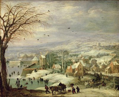 منظر طبيعي للقرية في الشتاء ، 1615 - 20-20 (زيت على النحاس بواسطة Joos أو Josse de Momper