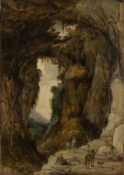 منظر طبيعي مع الكهف والفارس ، حوالي 1616 (زيت على لوح) بواسطة Joos أو Josse de The Younger Momper