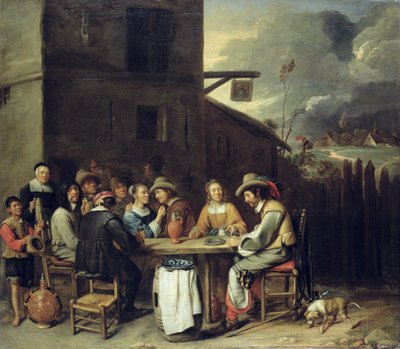 الصحابة يرفعون أمام الحانة ، 1640-50 بواسطة Joos van Craesbeeck