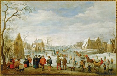 منظر شتوي مع متزلجين ... (لوحة على قماش) بواسطة جوست كورنيليز دروشسلوت