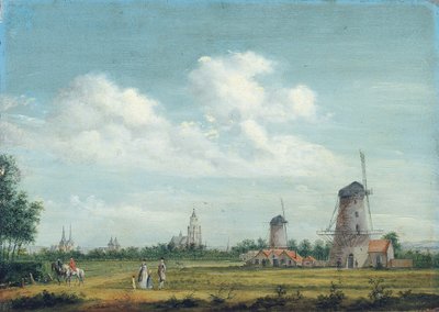 منظر لأرنهيم مع St. Walburgskerk على اليسار و Grote Kerk على يمين متنزه المدينة الأنيق القريب ، 1776 بواسطة جوردانوس هورن
