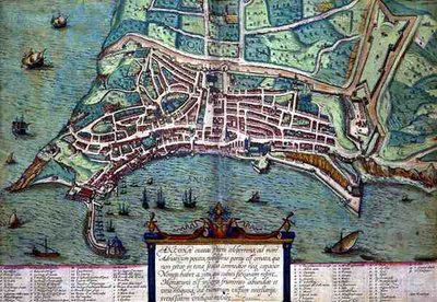 خريطة أنكونا ، من "مدن العالم" بقلم جورج براون (1541-1622) وفرانس هوغنبرغ (1535-90) ، حوالي 1572 (نقش ملون) بواسطة جوريس (بعد) هوفناجل