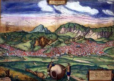 خريطة Antiquera ، من "Civitates Orbis Terrarum" بقلم جورج براون (1541-1622) وفرانس هوغنبرغ (1535-90) ، حوالي 1572 (نقش ملون) بواسطة جوريس (بعد) هوفناجل