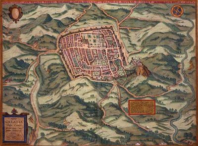 خريطة Caiazzo ، من "Civitates Orbis Terrarum" بقلم جورج براون (1541-1622) وفرانس هوغنبرغ (1535-90) 1597 (نقش ملون) بواسطة جوريس (بعد) هوفناجل