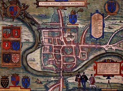 خريطة تشيستر ، من "Civitates Orbis Terrarum" بقلم جورج براون (1541-1622) وفرانس هوغنبرغ (1535-90) حوالي 1572-1617 (نقش ملون) بواسطة جوريس (بعد) هوفناجل