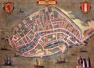 خريطة دوردريخت ، من "Civitates Orbis Terrarum" بقلم جورج براون (1541-1622) وفرانس هوغنبرغ (1535-90) ، حوالي 1572 (نقش ملون) بواسطة جوريس (بعد) هوفناجل