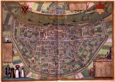 خريطة دويسبورغ ، من "Civitates Orbis Terrarum" بقلم جورج براون (1541-1622) وفرانس هوغنبرغ (1535-90) ، حوالي 1572 (نقش ملون) بواسطة جوريس (بعد) هوفناجل