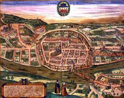 خريطة سانتس ، من "Civitates Orbis Terrarum" بقلم جورج براون (1541-1622) وفرانس هوغنبرغ (1535-90) بواسطة جوريس (بعد) هوفناجل