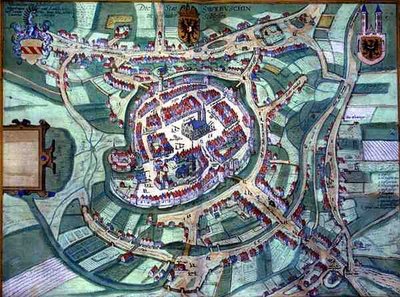 خريطة شلايدن ، من "Civitates Orbis Terrarum" بقلم جورج براون (1541-1622) وفرانس هوغنبرغ (1535-90) ، حوالي 1572 (نقش ملون) بواسطة جوريس (بعد) هوفناجل