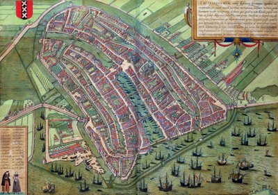 خريطة أمستردام ، من "العالم" بقلم براون (1541-1622) وفرنس هوجنبرج (1535-90) ، ص 1572 بواسطة Joris Hoefnagel