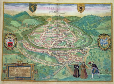خريطة بيزانسون ، مأخوذة من "Civitates Orbis Terrarum" لجورج براون (1541-1622) و فرانس هوجينبرغ (1535-1590) ، 1575 (نقش الألوان) بواسطة Joris Hoefnagel