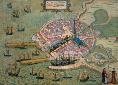 خريطة Flissinga ، من "Civitates Orbis Terrarum" لجورج براون (1541-1622) و فرانس هوجينبرغ (1535-90) c.1572-1617 بواسطة Joris Hoefnagel