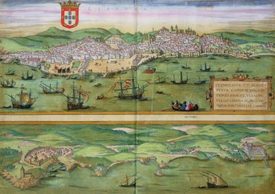 خريطة لشبونة ، و Cascais ، من "Civitates Orbis Terrarum" لجورج براون (1541-1622) و فرانس هوجينبرغ (1535-90) ، ج .1572 بواسطة Joris Hoefnagel