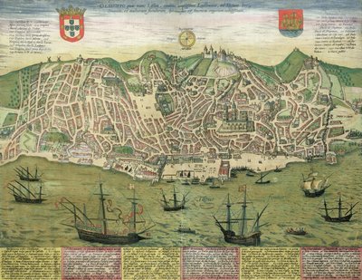 خريطة لشبونة ، من "العالم" بقلم براون (1541-1622) وفرانز هوغنبرغ (1535-90) ، ص 1572 بواسطة Joris Hoefnagel